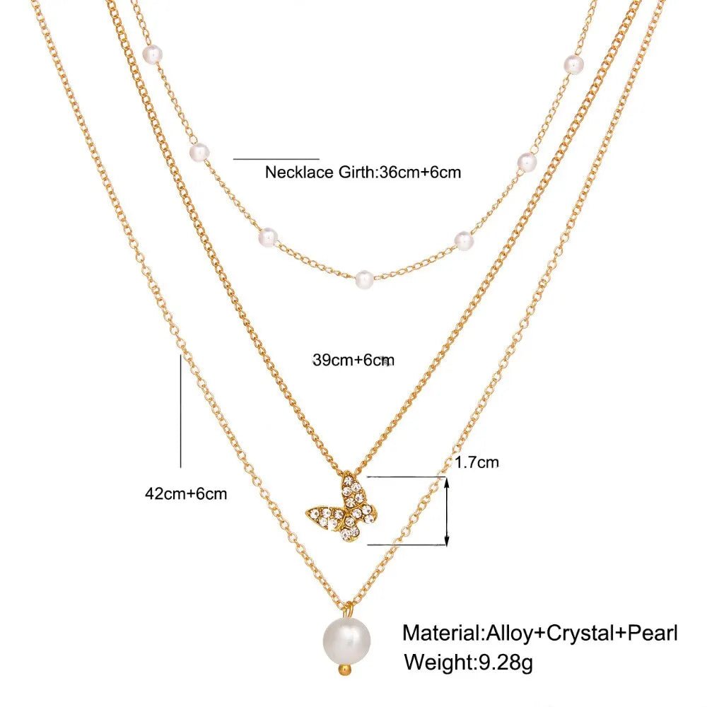 Retro Multilayer Butterfly Pendant Artificial Pearl Clavicle Chain Necklace - LaVie Jewelery