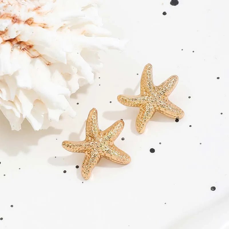 Gold Color Metal Starfish Stud Earrings - LaVie Jewelery