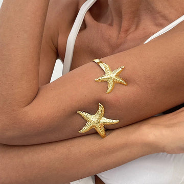 Gold Color Punk Flower Starfish Open Cuff Bangles - LaVie Jewelery
