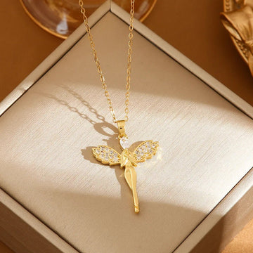 Stainless Steel Gold Color Dragonfly Wings Necklaces For Women - LaVie Jewelery