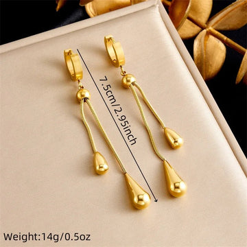 Stainless Steel Adjustable Water Droplet Earrings Necklace Jewelry Set - LaVie Jewelery