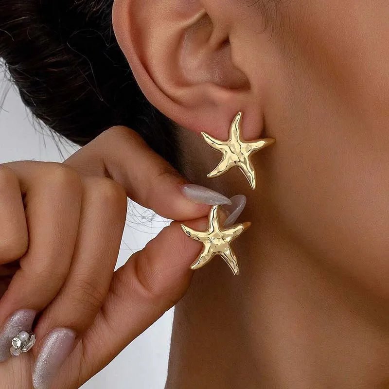 Gold Color Metal Starfish Stud Earrings - LaVie Jewelery
