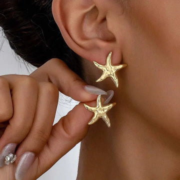 Gold Color Metal Starfish Stud Earrings - LaVie Jewelery