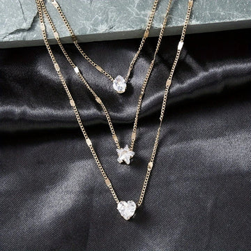 Multi - layer Star Heart Shape Water Drop Pendant Chain Necklace - LaVie Jewelery