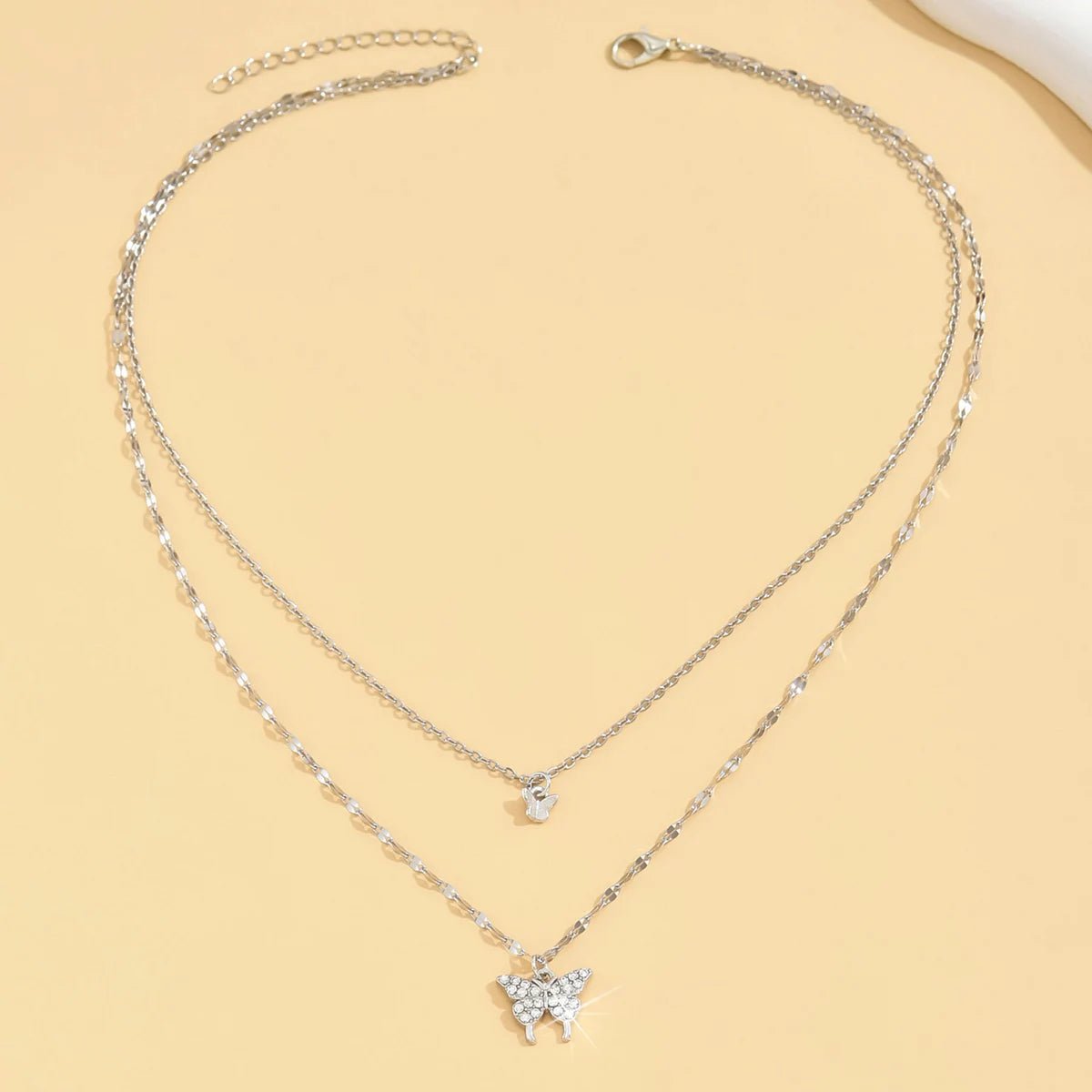 Lats Sparkling Double Layer Butterfly Collar Chain Necklace - LaVie Jewelery