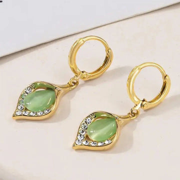 Korean Gold Color Plated Rhinestones Tulip Petal Angel Eye Hoop Earrings - LaVie Jewelery