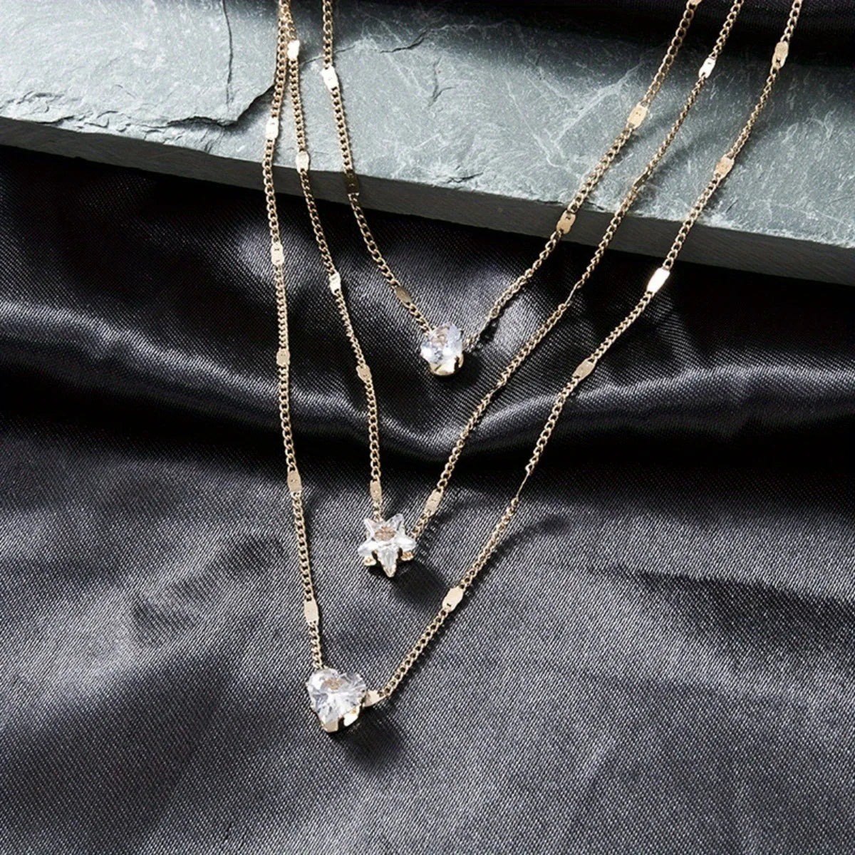 Multi - layer Star Heart Shape Water Drop Pendant Chain Necklace - LaVie Jewelery