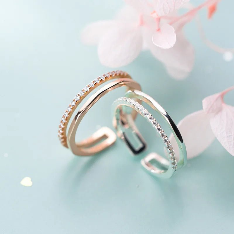 925 Sterling Silver Minimalist Handmade Double Zircon Rings - LaVie Jewelery