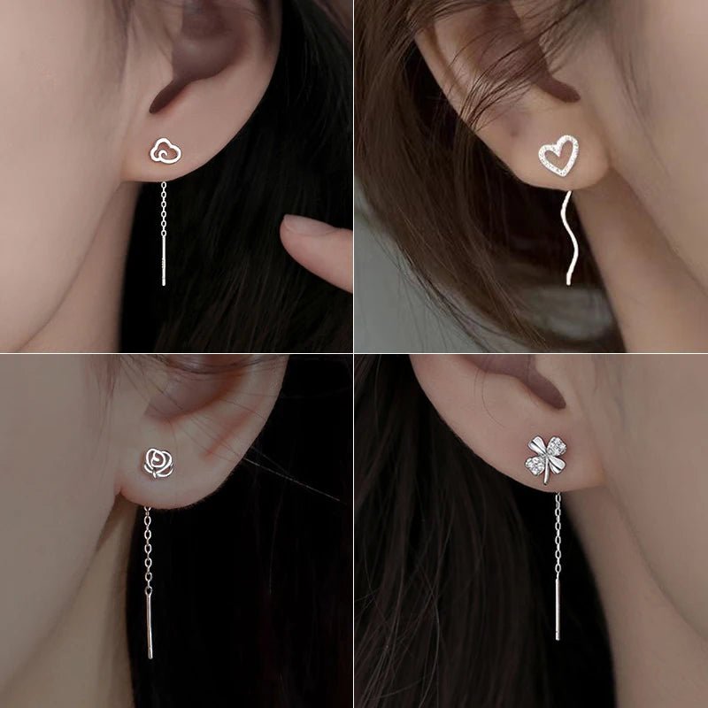Korean Style Long Tassel Heart Drop Earrings - LaVie Jewelery