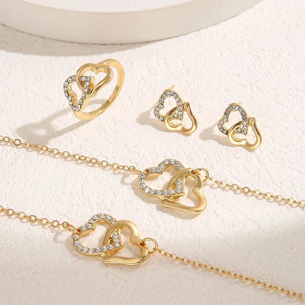 Elegant Gold Rhinestone Heart Shaped Jewelery Set - LaVie Jewelery