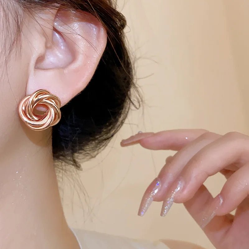 Multilayer Round Circles Twisted Metal Gold Color Hoop Earrings - LaVie Jewelery