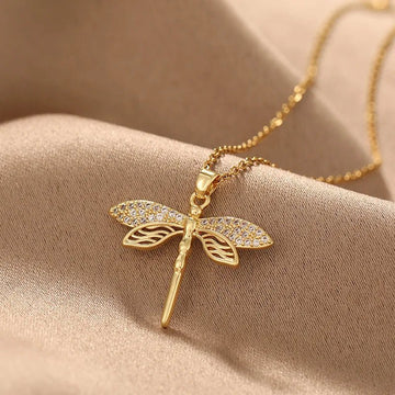 Stainless Steel Gold Color Dragonfly Wings Necklaces For Women - LaVie Jewelery
