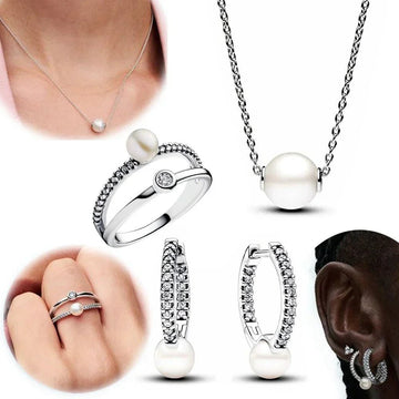 925 Sterling Silver Freshwater Cultured Pearls Collier Pearl Jewelery Set - LaVie Jewelery
