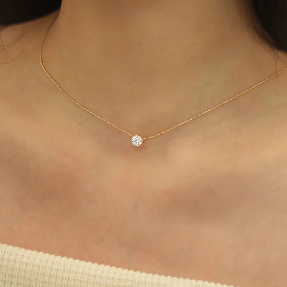 Stainless Steel Gold Zircon Charm Necklace - LaVie Jewelery