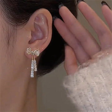 Fashion Zircon Bow Earrings Acrylic Crystal Tassel Earrings - LaVie Jewelery