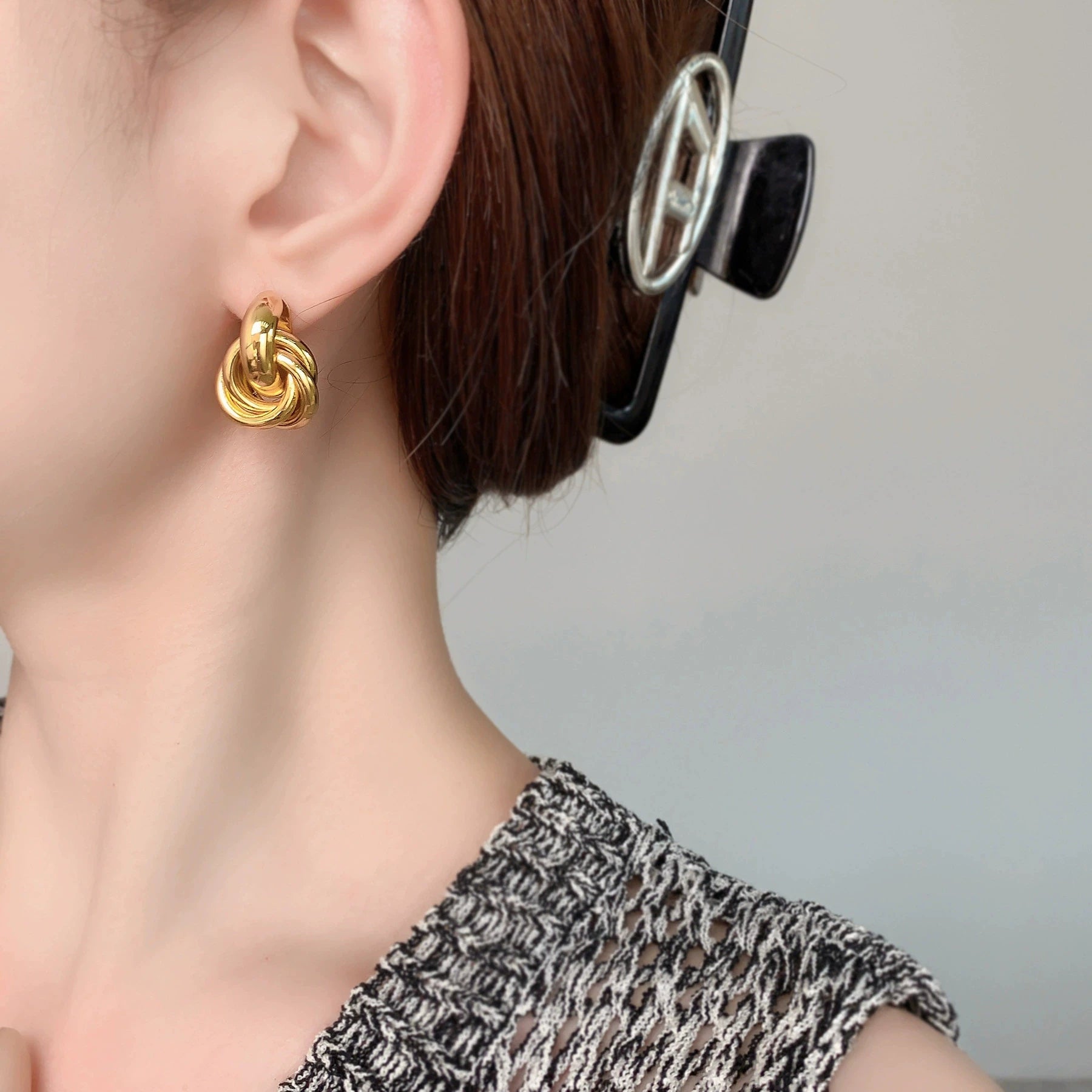 Gold Silver Retro Stud Fashion Round Double Ring Earrings - LaVie Jewelery