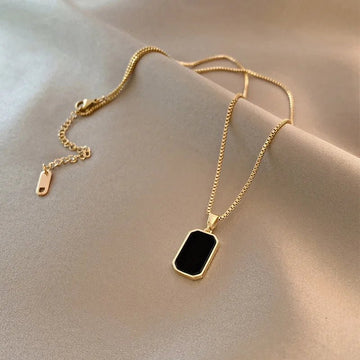 Korean Stainless Steel Rectangular Pendant Gold Silver Necklace - LaVie Jewelery