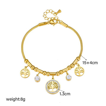 Elegant Gold Color Stainless Steel Tree of Life Charms Bracelet with Zircon Stone - LaVie Jewelery
