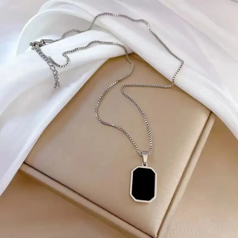 Korean Stainless Steel Rectangular Pendant Gold Silver Necklace - LaVie Jewelery