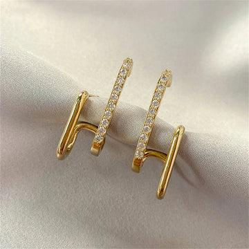 Korean Luxury Crystal Irregular U - shaped Gold Color Earrings - LaVie Jewelery
