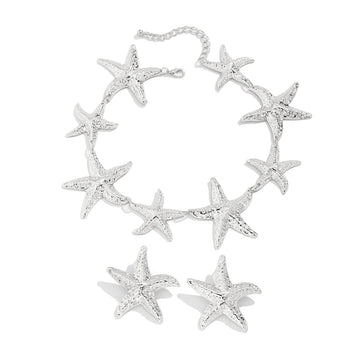 Vintage Large Metal Starfish Choker Necklace Drop Earrings Jewelry Set - LaVie Jewelery