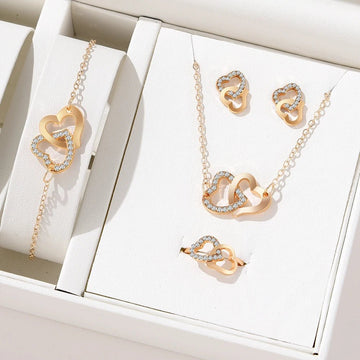 Elegant Gold Rhinestone Heart Shaped Jewelery Set - LaVie Jewelery