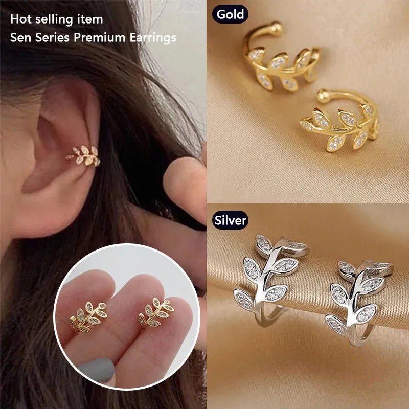 Cute Metal Leaf Earcuff Clips On Earrings - LaVie Jewelery
