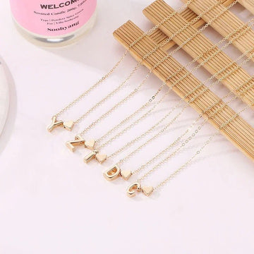 Gold Silver Tiny Heart Letter Name Dainty Necklace - LaVie Jewelery