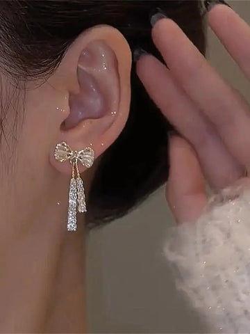 Fashion Zircon Bow Earrings Acrylic Crystal Tassel Earrings - LaVie Jewelery