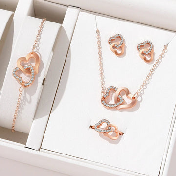 Elegant Gold Rhinestone Heart Shaped Jewelery Set - LaVie Jewelery