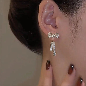 Fashion Zircon Bow Earrings Acrylic Crystal Tassel Earrings - LaVie Jewelery