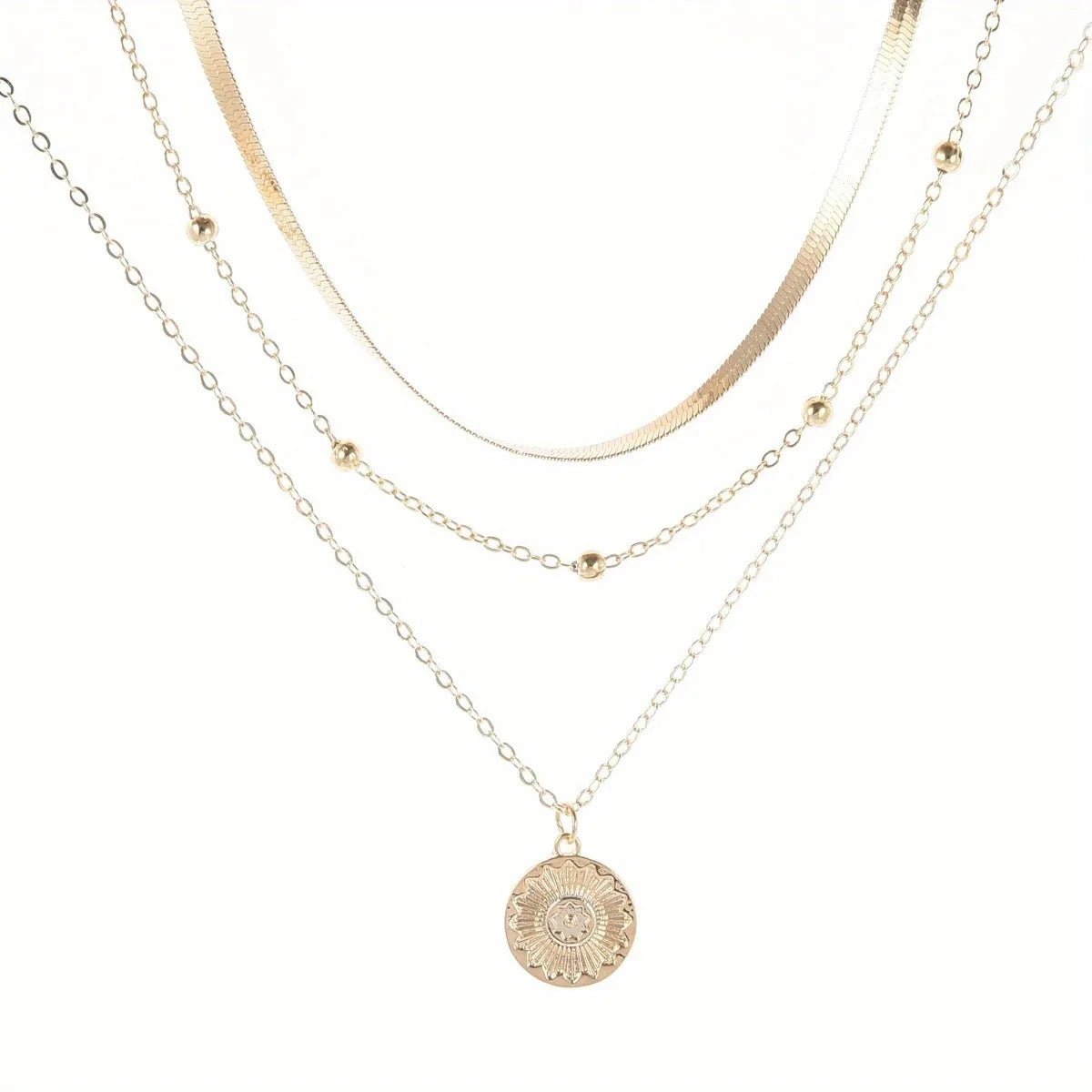 Multi - layer Snake Bone Chain with Round Bead Chain Necklace - LaVie Jewelery
