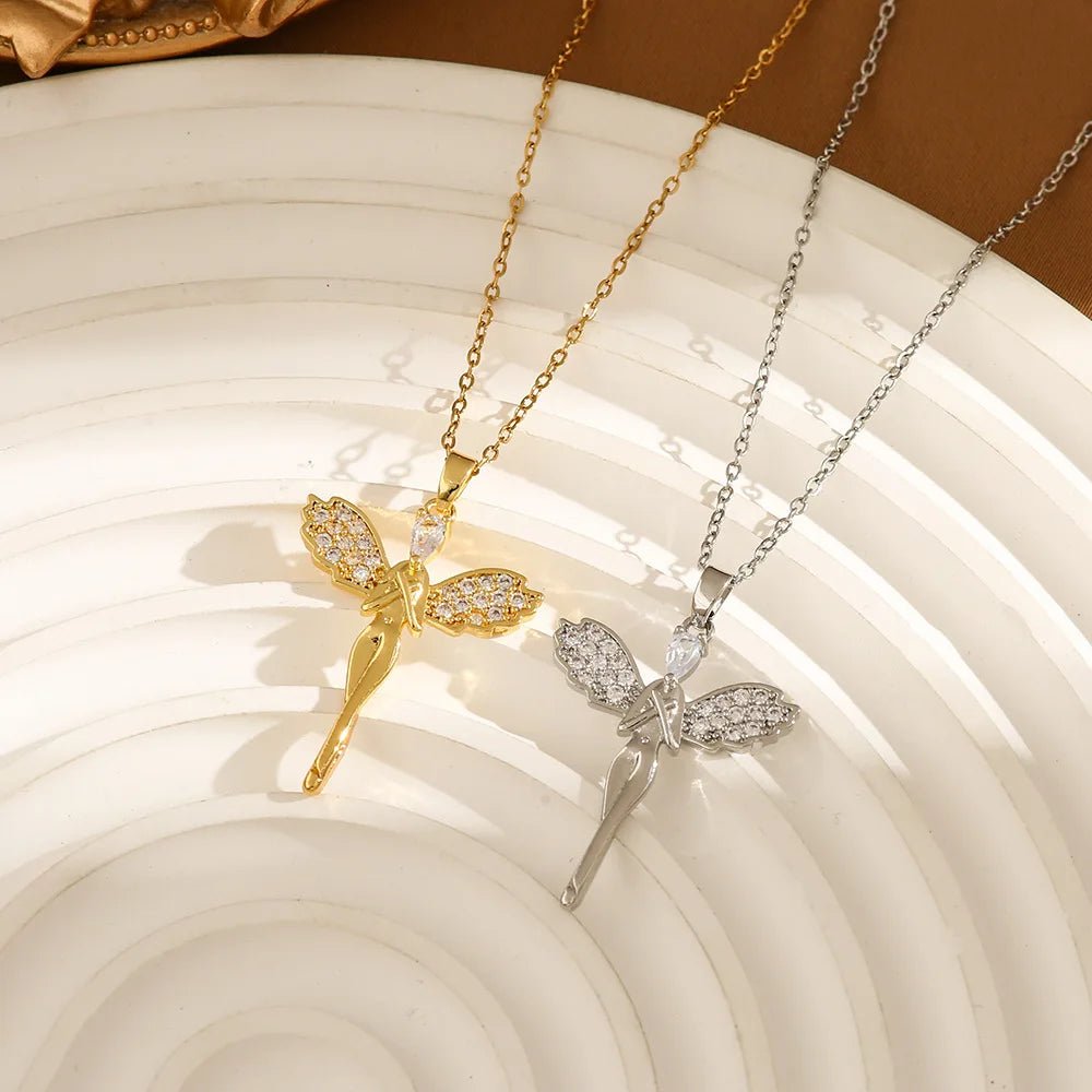Stainless Steel Gold Color Dragonfly Wings Necklaces For Women - LaVie Jewelery