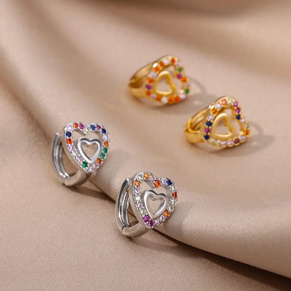 Stainless Steel Gold Silver Color Zircon Heart Earrings - LaVie Jewelery