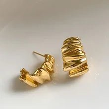 Vintage Silver Plated Stainless Steel Irregular Hoop Earrings - LaVie Jewelery