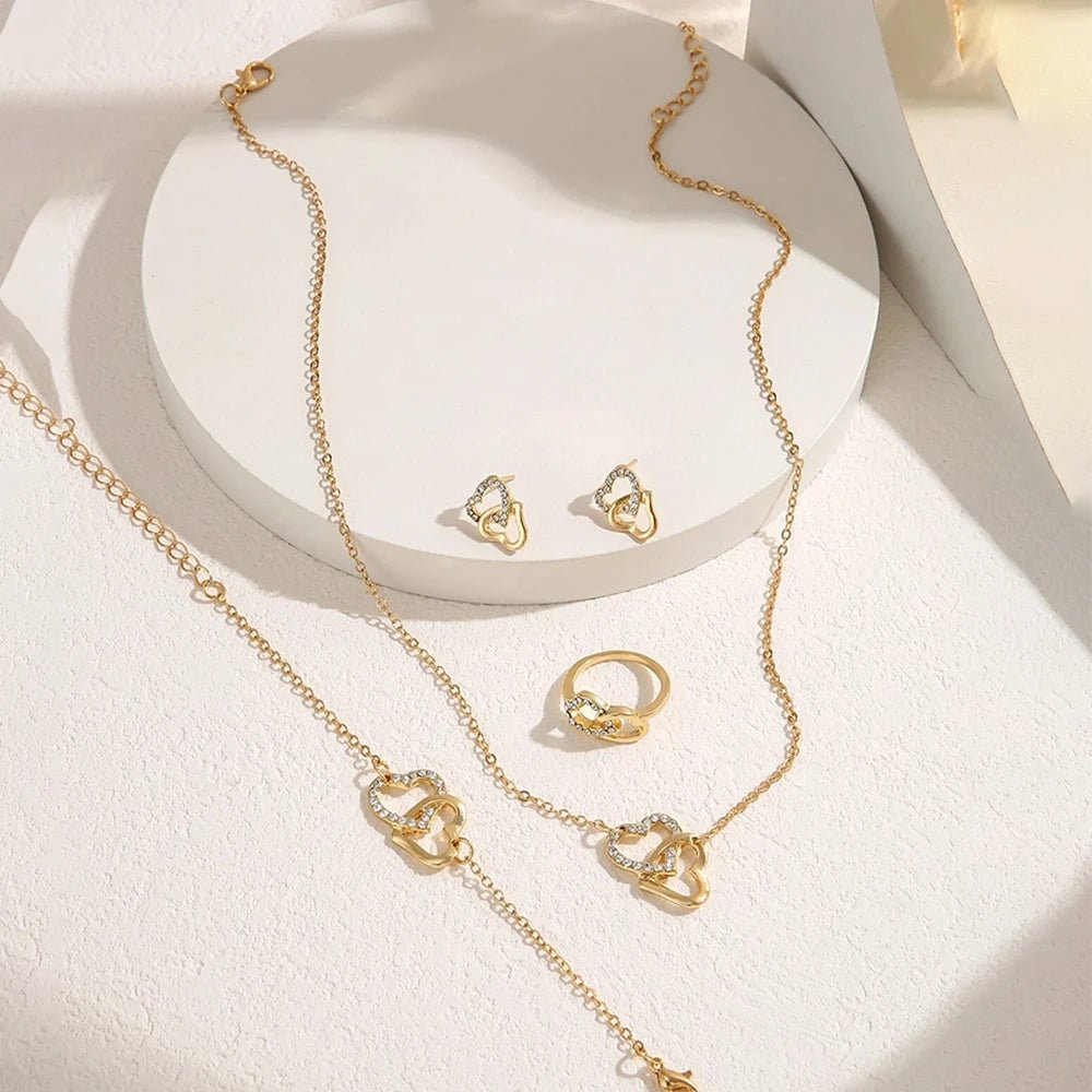 Elegant Gold Rhinestone Heart Shaped Jewelery Set - LaVie Jewelery