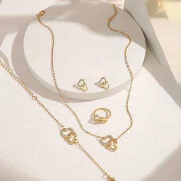 Elegant Gold Rhinestone Heart Shaped Jewelery Set - LaVie Jewelery