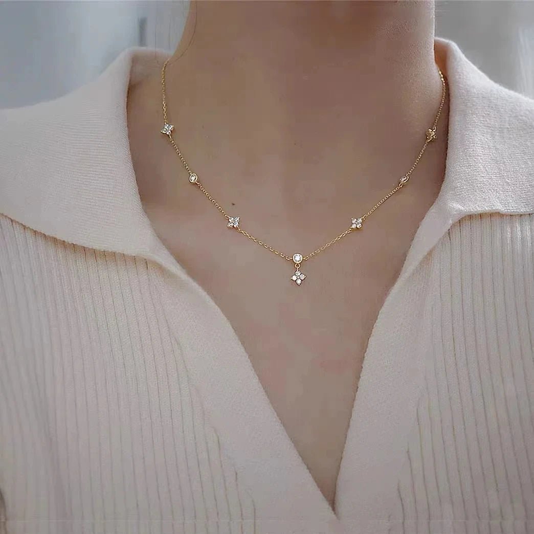Zircon Four - leaf Flower Luxury Chain Choker Necklace - LaVie Jewelery