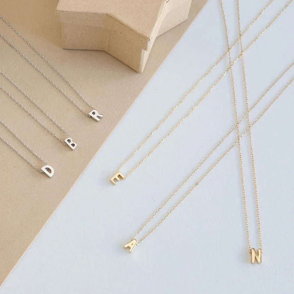 Tiny Initial Gold Silver Necklace - LaVie Jewelery