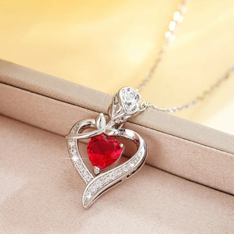 Elegant Hollow Heart Rhinestone Pendant Necklace - LaVie Jewelery