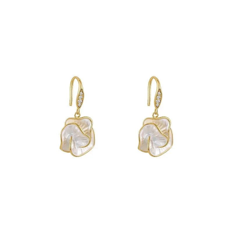 Korean Golden Rimmed Flower Drop Earrings - LaVie Jewelery