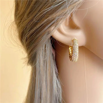 Dazzling Cubic Zirconia Stone Gold Color Hoop Earrings - LaVie Jewelery