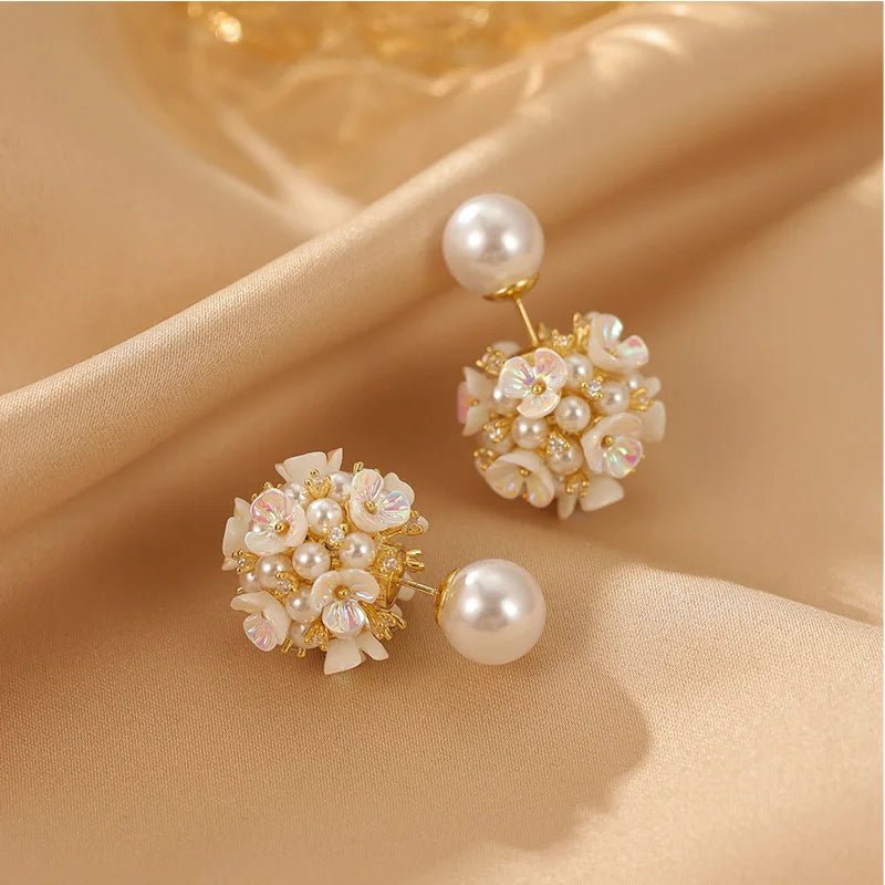 Elegant Double Side White Shell Pearl Stud Earrings - LaVie Jewelery