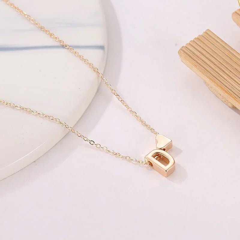 Gold Silver Tiny Heart Letter Name Dainty Necklace - LaVie Jewelery