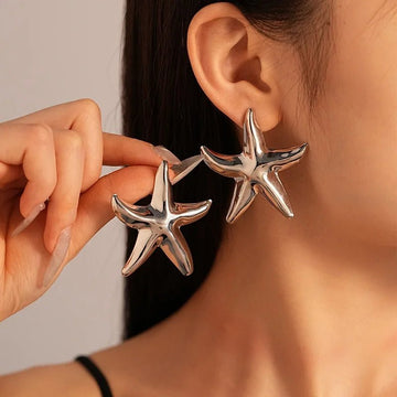 Gold Color Metal Starfish Stud Earrings - LaVie Jewelery