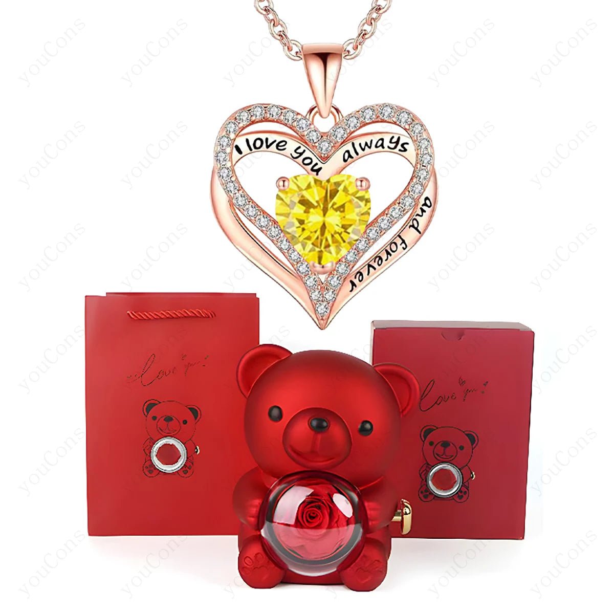 "The Passionate Heart" Red Pendant & Bear Gift Set - LaVie Jewelery