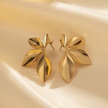Stainless Steel Leaves Flower Stud Earrings - LaVie Jewelery