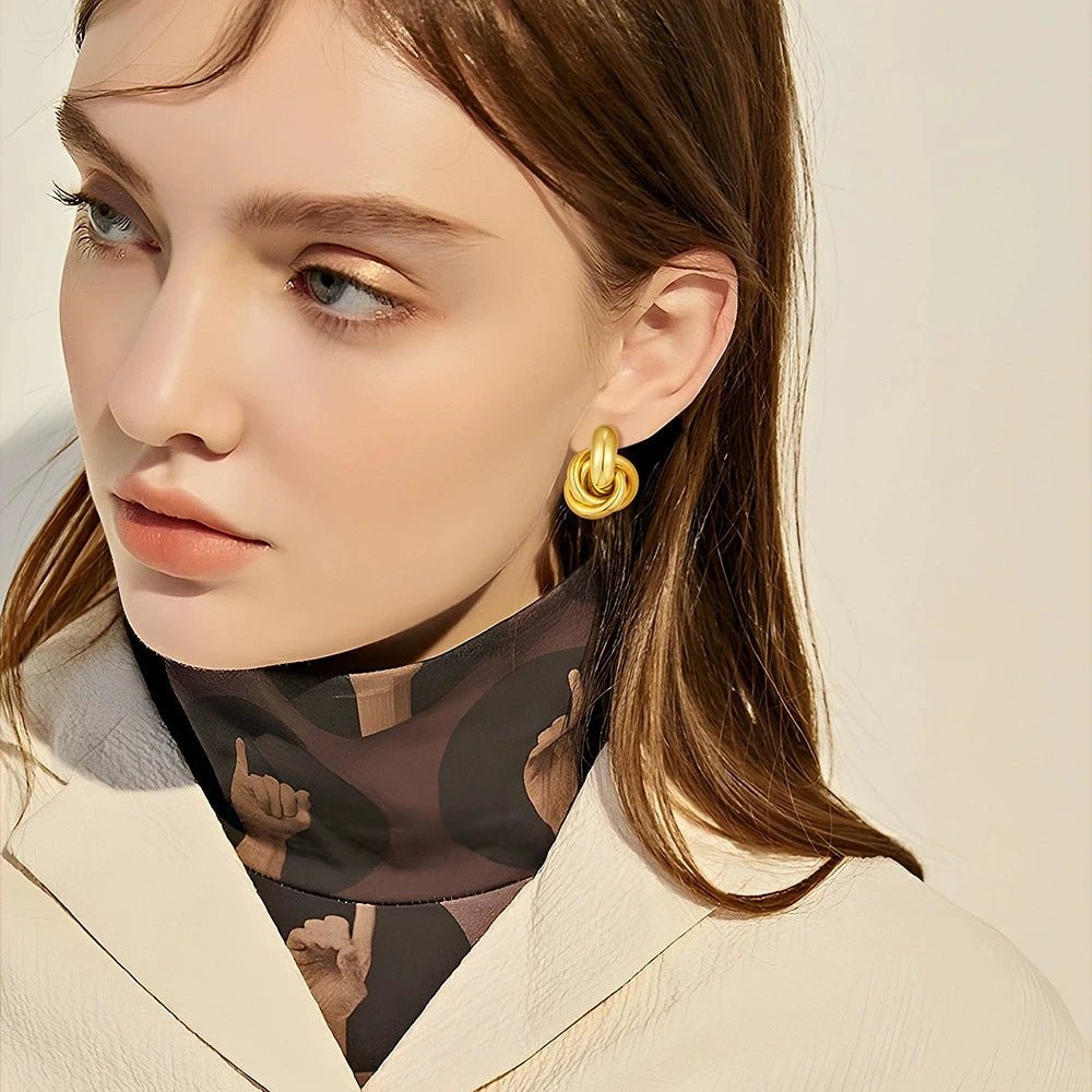 Gold Silver Retro Stud Fashion Round Double Ring Earrings - LaVie Jewelery