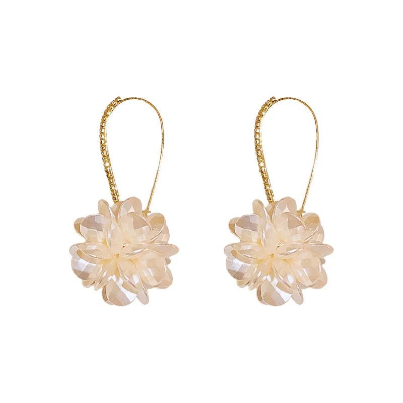 Korean Exquisite Rhinestone Long White Flower Pearl Drop Earrings - LaVie Jewelery