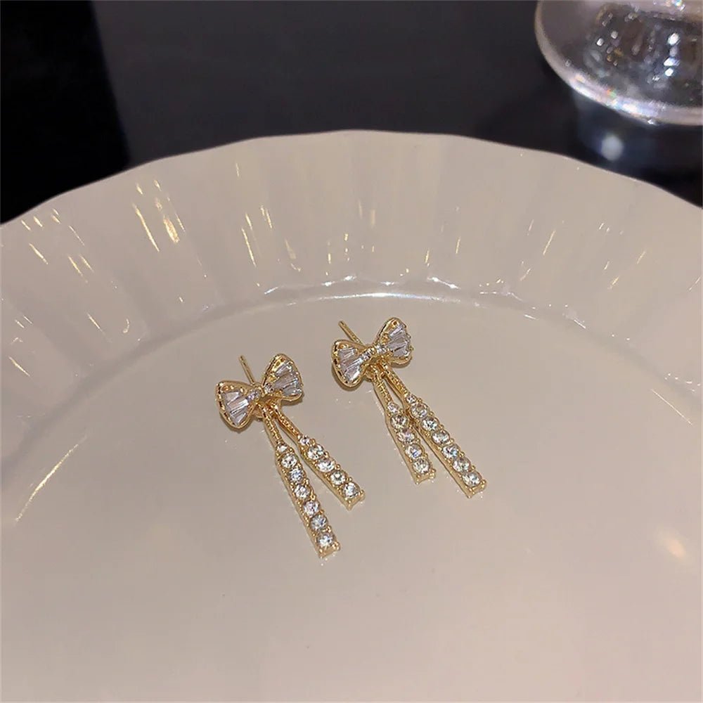 Fashion Zircon Bow Earrings Acrylic Crystal Tassel Earrings - LaVie Jewelery